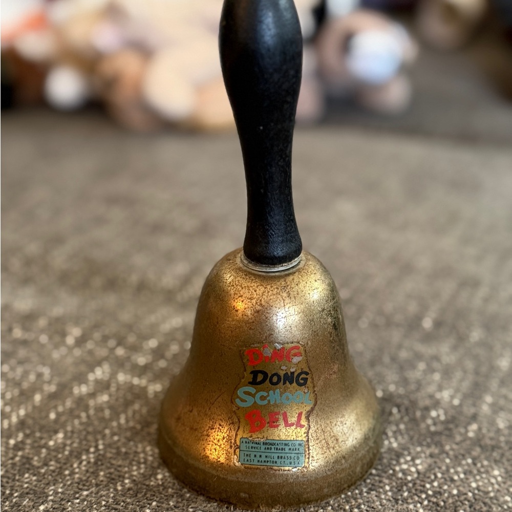 Vintage Ding Dong School Bell with Wooden Handle